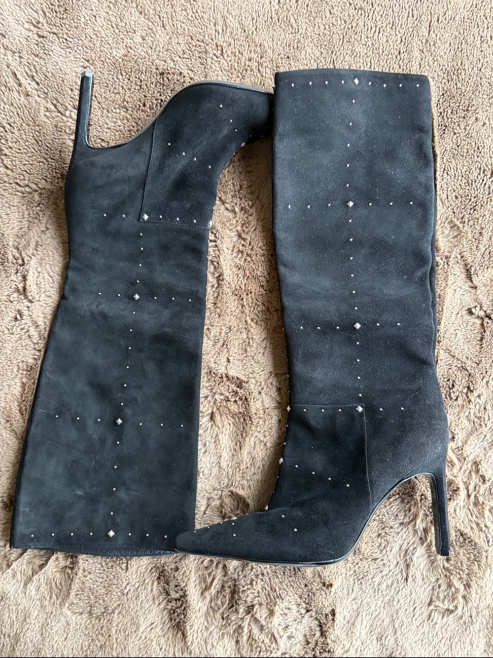 Casadei Black Suede Over-the-Knee Stiletto Boots with Stud Detail